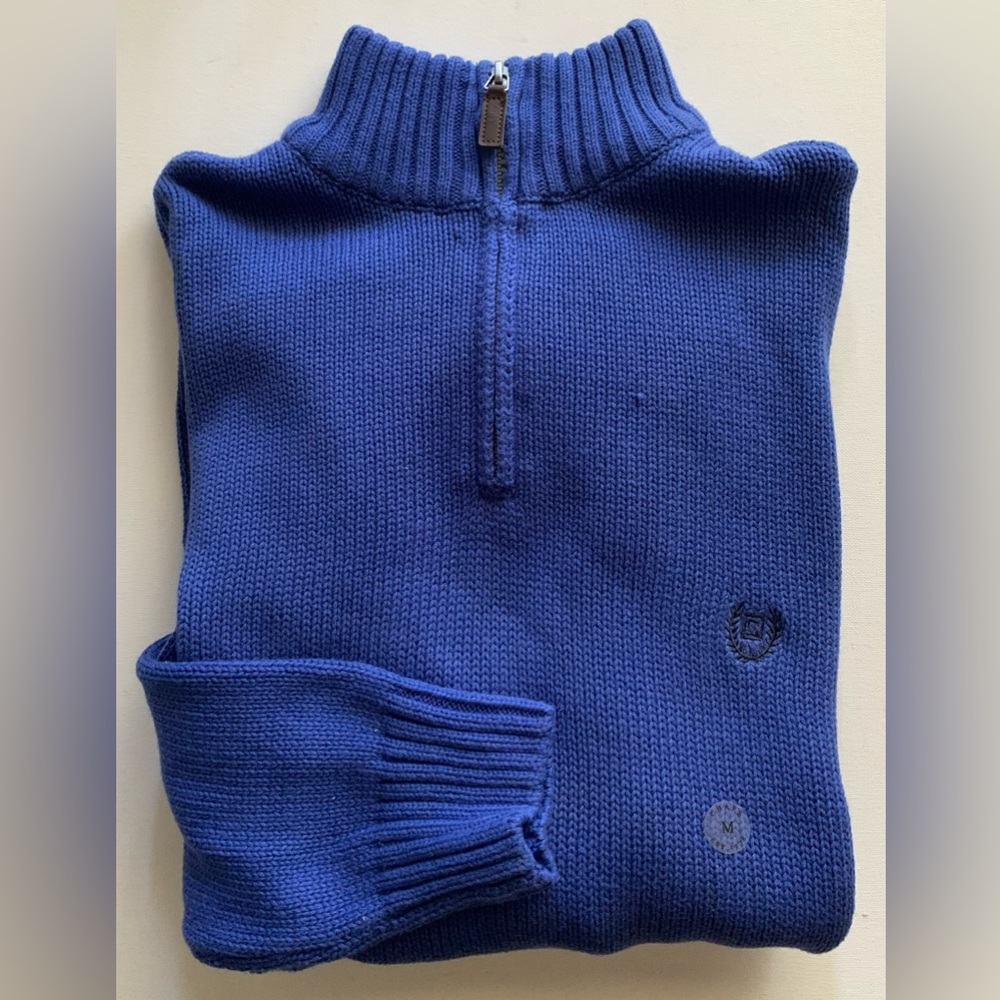 NWOT Chaps 1/4 Zip Mockneck Knit Sweater Blue  Size M